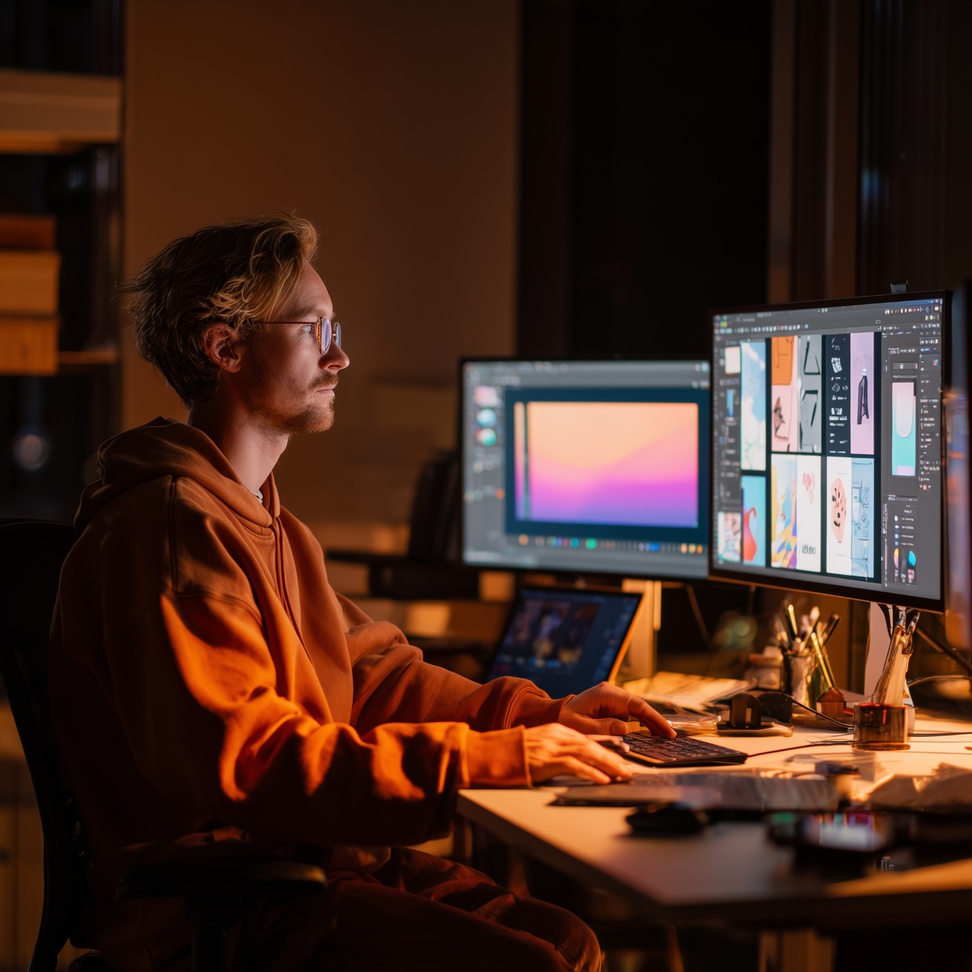 u9831143637 A man in a modern creative home studio sits at a de 489f134d 9c19 467a bf07 4df8dbf8cbb9 (Custom)