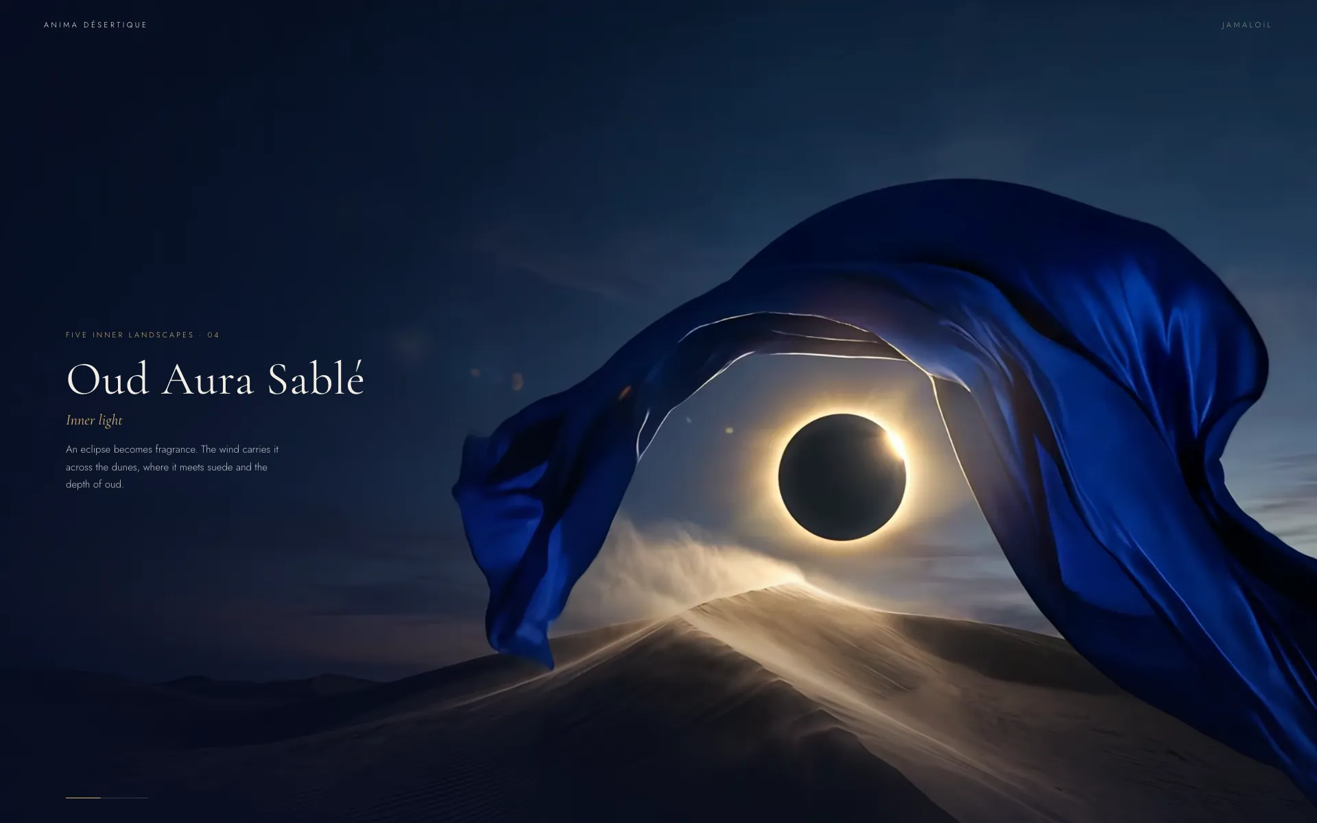 Anima Désertique: Oud Aura Sablé, a blue veil around an eclipse
