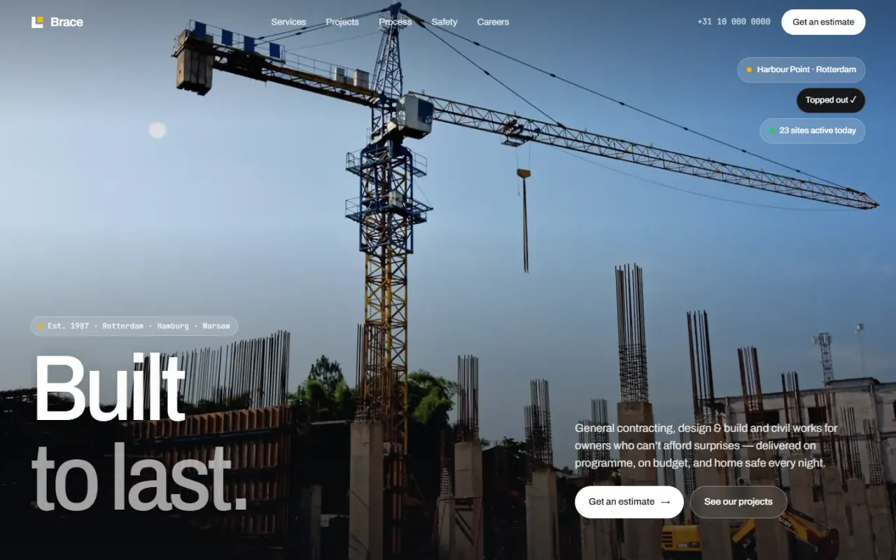 Portfolio 43 brace construction company website 1