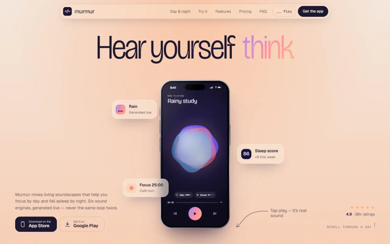 Portfolio 45 murmur mobile app landing page 1